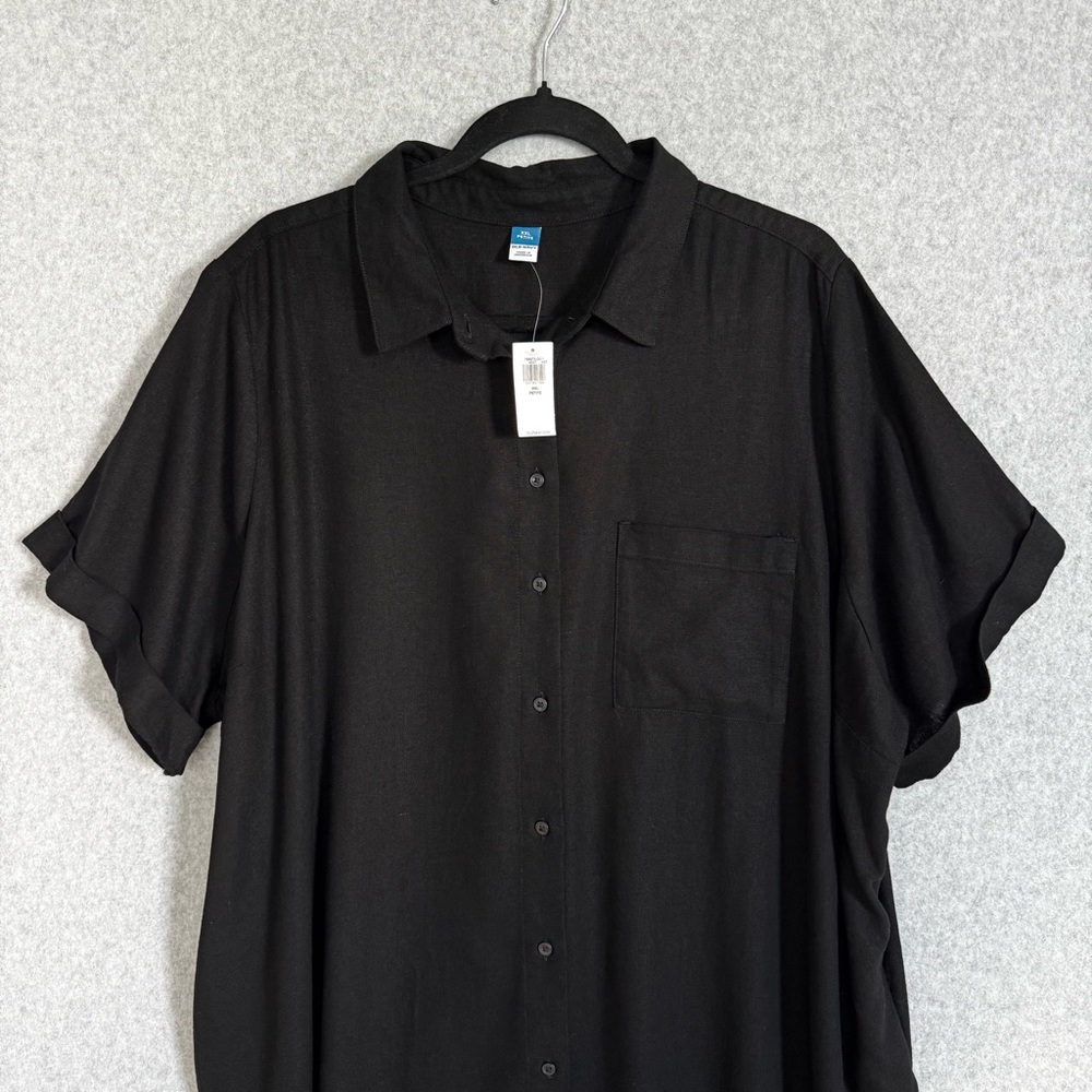 Old Navy Shirt Dress XXL Petite Black Linen Blend Button Up Fall Lagenlook NWT - Picture 3 of 12